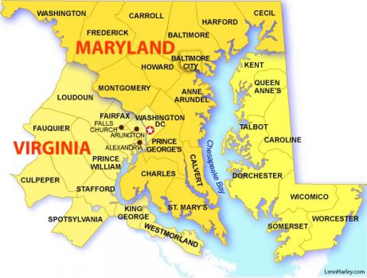 χάρτης του μέριλαντ, βιρτζίνια και ουάσινγκτον