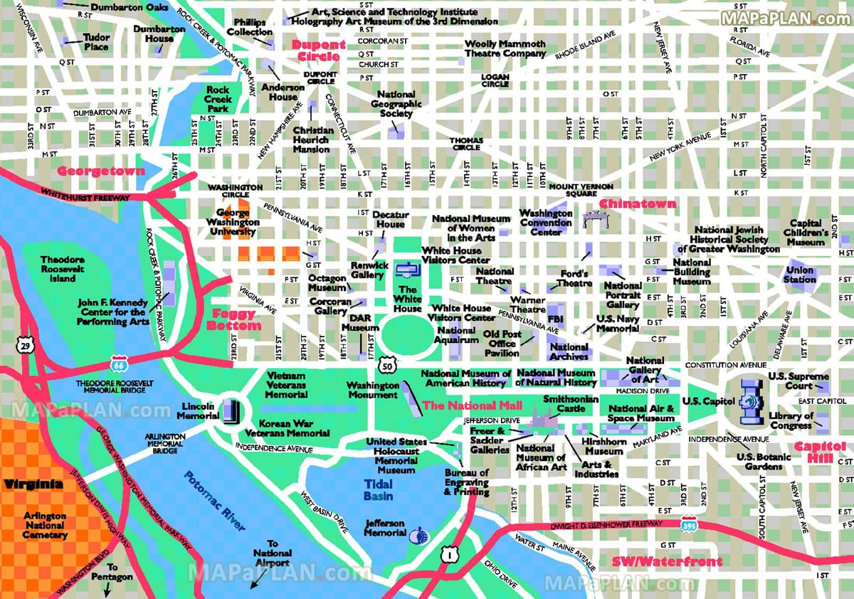washington dc τουριστικά αξιοθέατα χάρτης