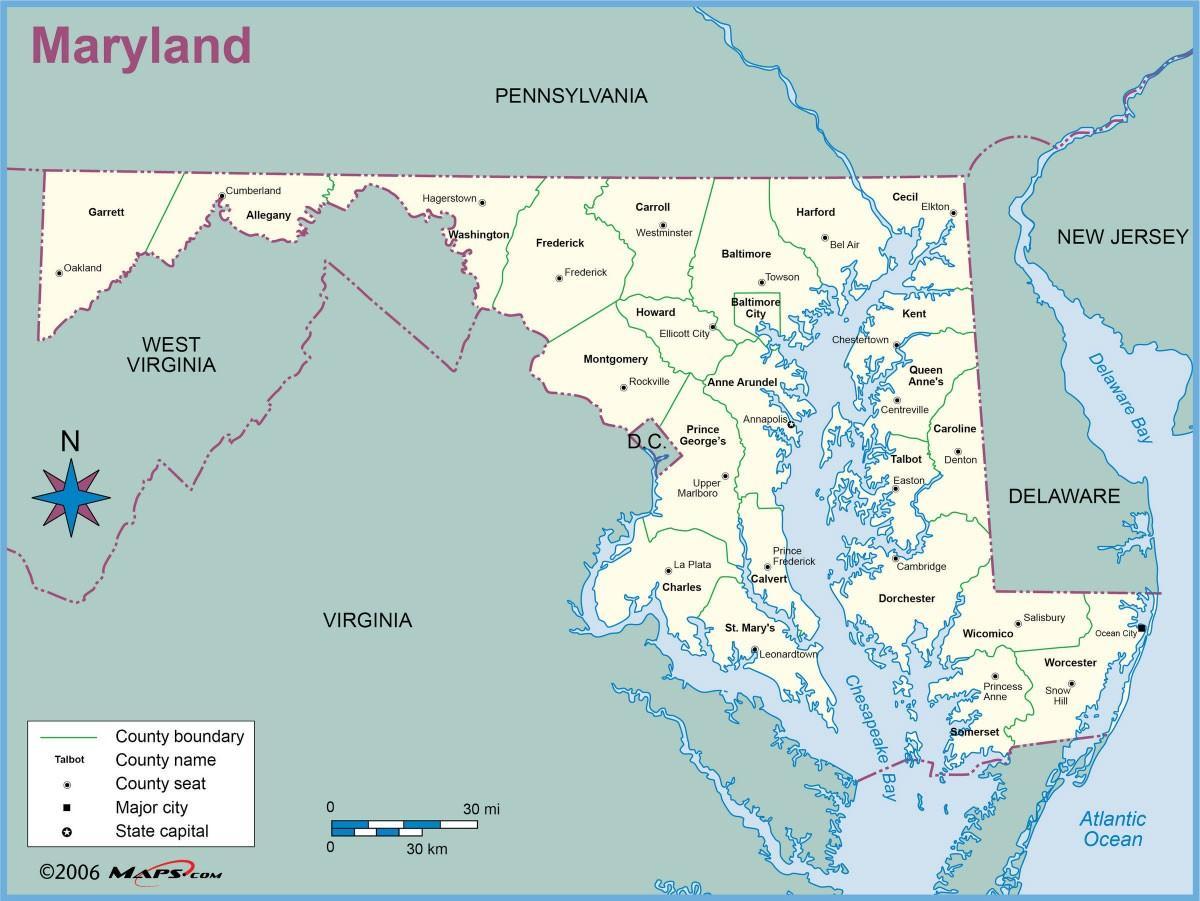 χάρτης από το μέριλαντ και την ουάσινγκτον
