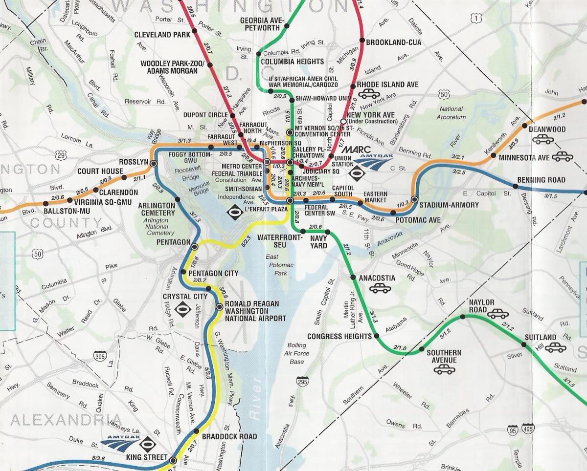 washington dc δρόμο χάρτη με τους σταθμούς του μετρό