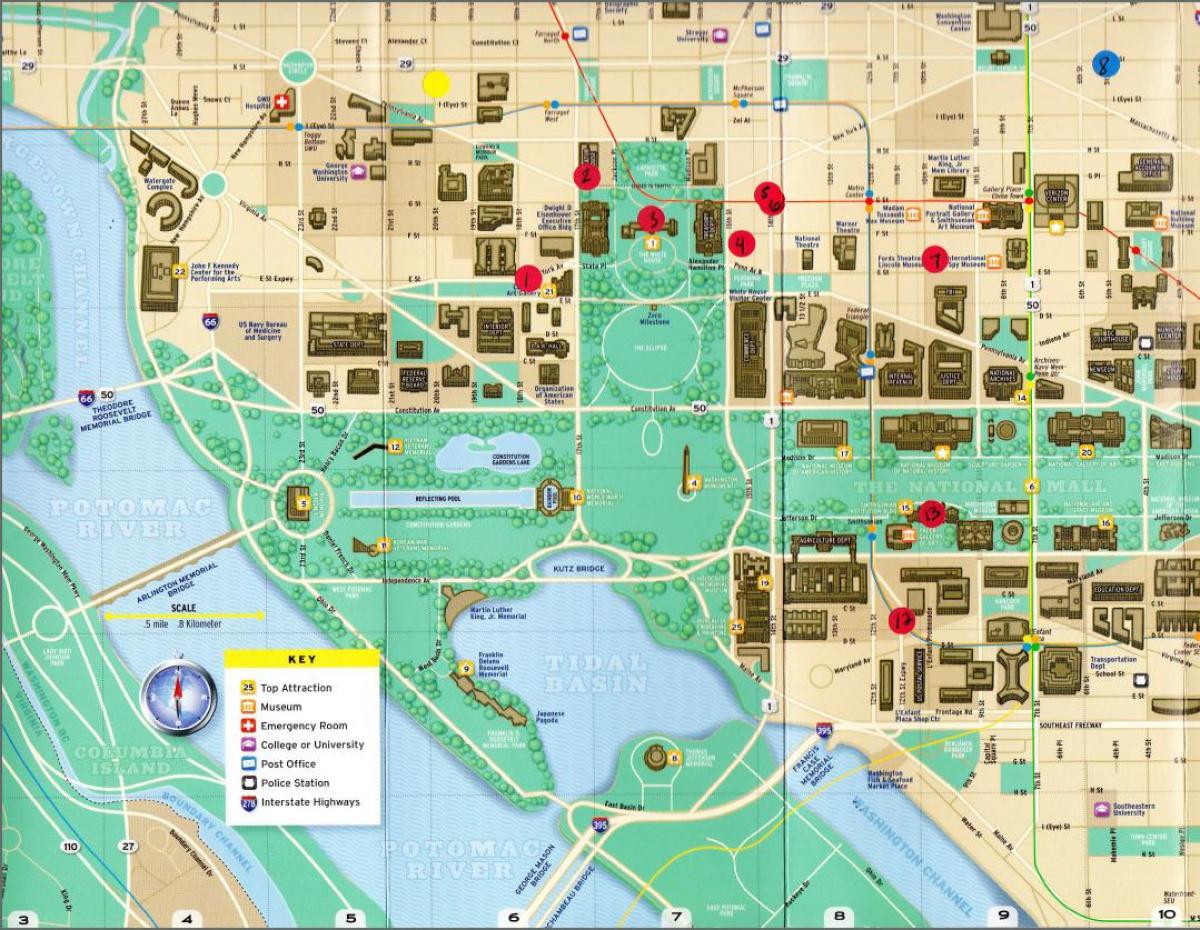 χάρτης των μνημείων της ουάσιγκτον dc