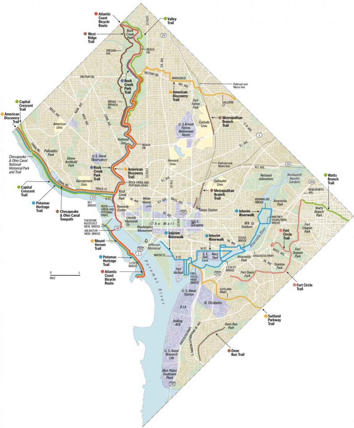 washington dc ποδήλατο μονοπάτια χάρτης